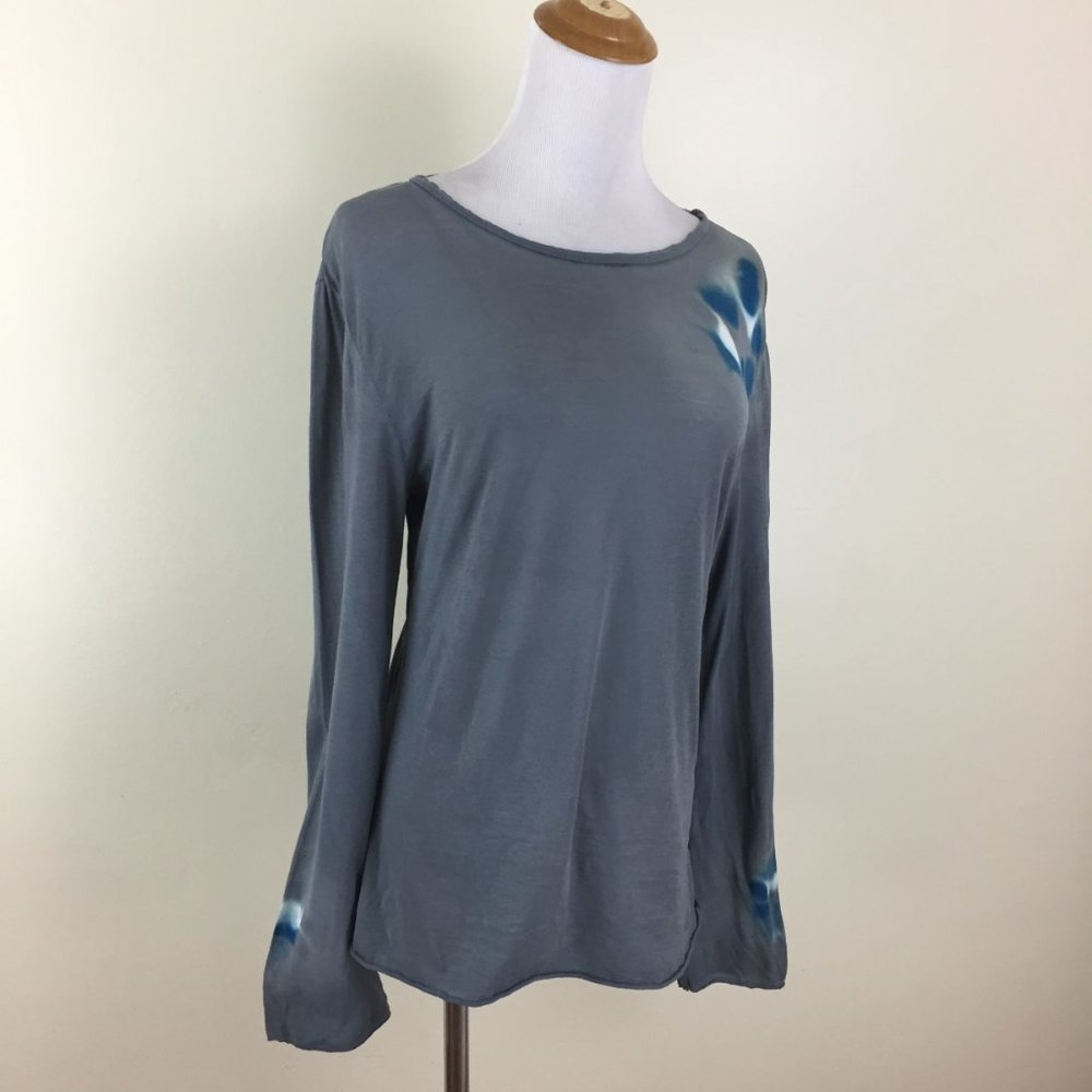 MARIKA CHARLES Gray Blue White Tie Dye Print Long Sleeve Shirt